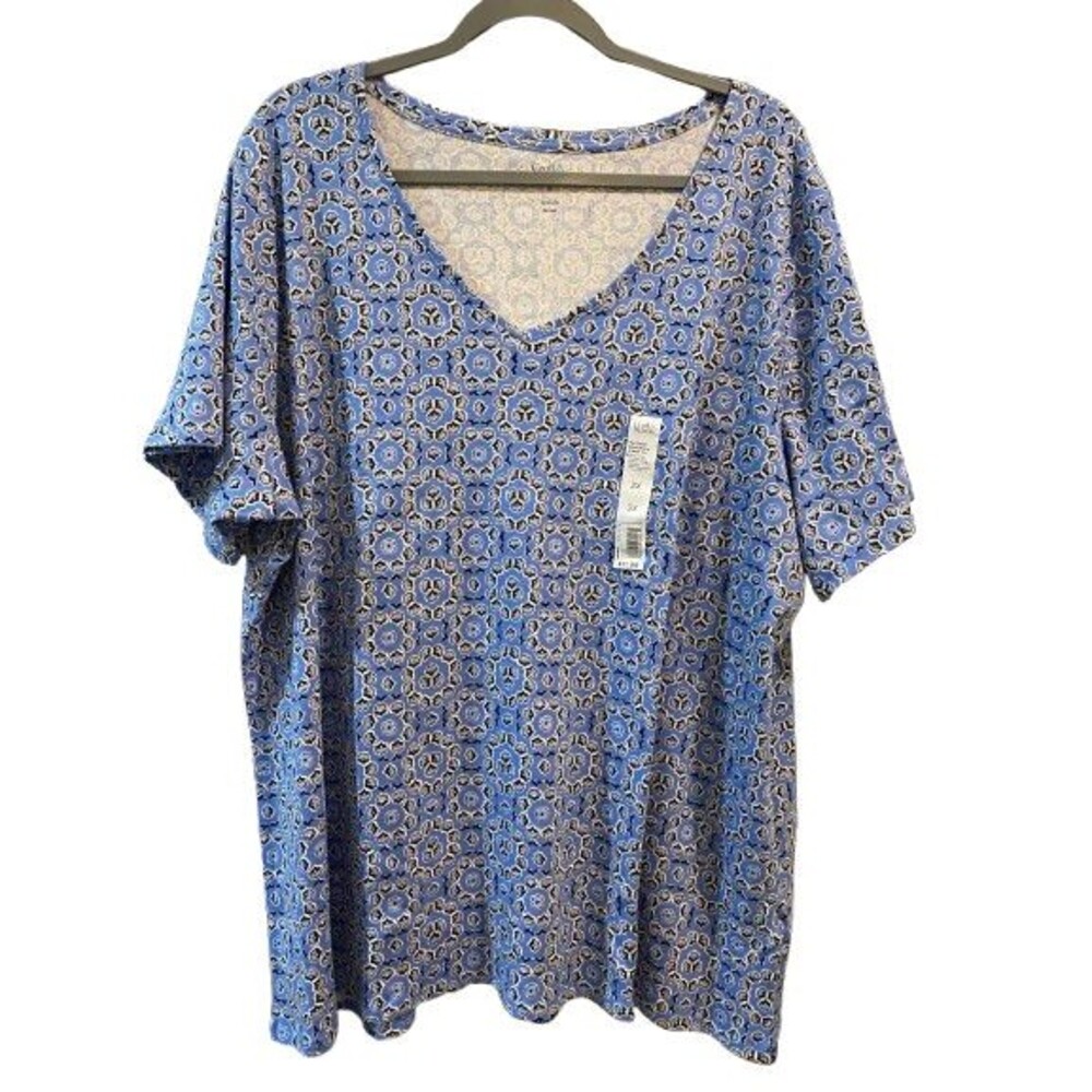 Women's 3X T-Shirt Classic Croft & Barrow V-neck Short Sleeve Cotton Blue